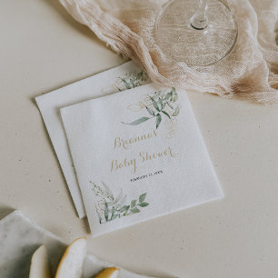Gold Green Foliage Baby Shower Napkins