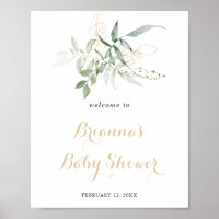 Gold Green Foliage Baby Shower Welcome  Poster