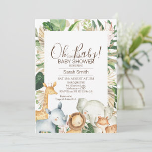 Gold Green Foliage Boho Safari Baby Shower Invitation