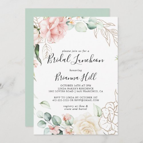 Gold Green Foliage Bridal Luncheon Bridal Shower Invitation