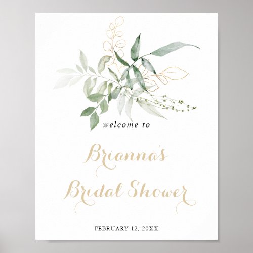 Gold Green Foliage Bridal Shower Welcome  Poster