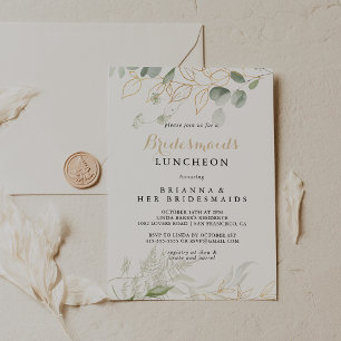 Gold Green Foliage Bridesmaids Luncheon Shower  Invitation