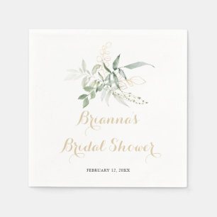 Gold Green Foliage Calligraphy Bridal Shower  Napkins