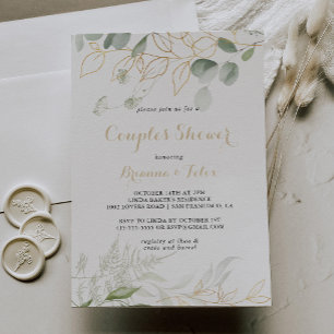 Gold Green Foliage Calligraphy Couples Shower Invitation