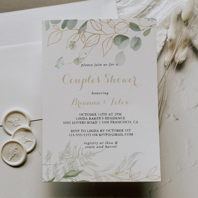 Gold Green Foliage Calligraphy Couples Shower  Invitation (Creator Uploaded)