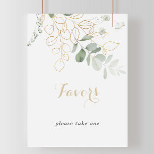 Gold Green Foliage Calligraphy Favors Sign