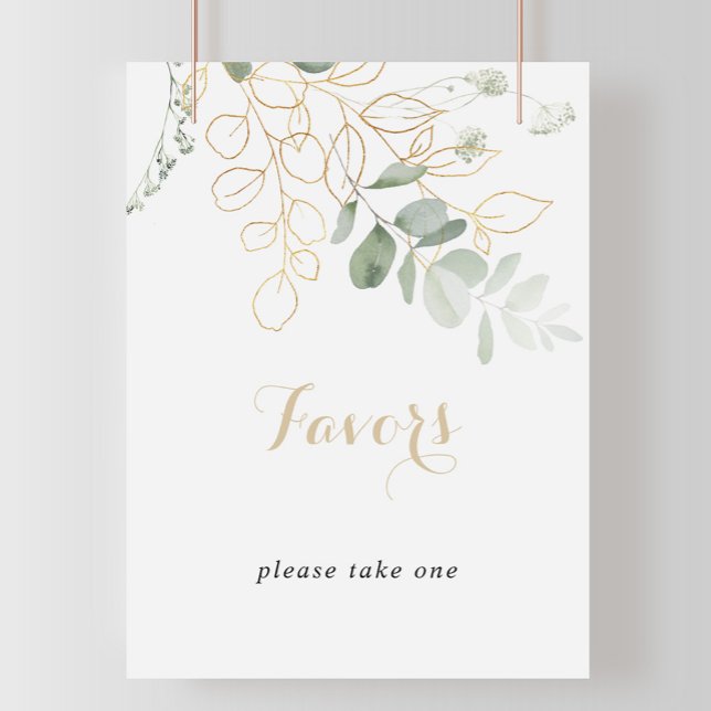 Gold Green Foliage Calligraphy Favors Sign (Creator Uploaded)