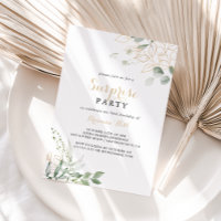 Gold Green Foliage Calligraphy Surprise Party
