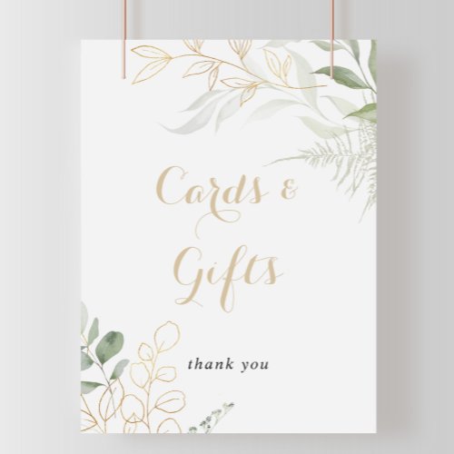 Gold Green Foliage Cards and Gifts Sign