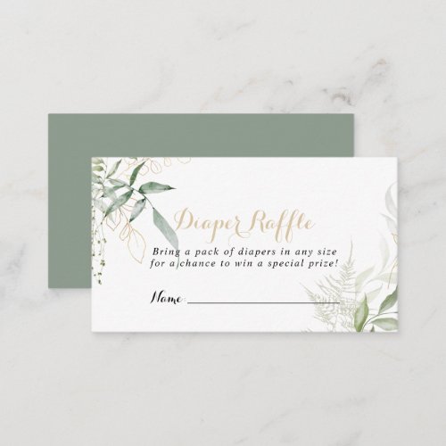 Gold Green Foliage Diaper Raffle Ticket  Enclosure Card