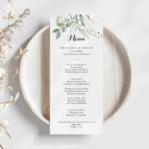 Gold Green Foliage Dinner Menu