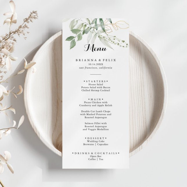 Gold Green Foliage Dinner Menu (Creator Uploaded)