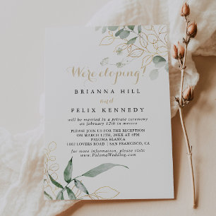 Gold Green Foliage Elopement Reception Invitation