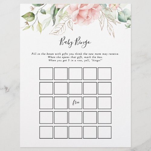 Gold Green Foliage Floral Baby Bingo Shower Game