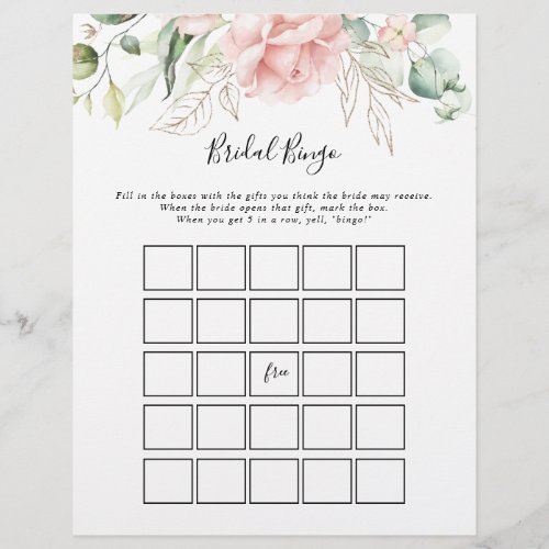 Gold Green Foliage Floral Bridal Bingo Game