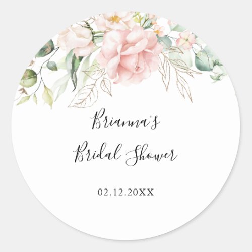 Gold Green Foliage Floral Bridal Shower Favor Classic Round Sticker