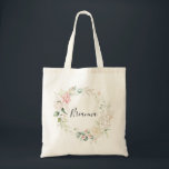 Gold Green Foliage Floral Bridesmaid Tote Bag<br><div class="desc">This gold green foliage floral bridesmaid tote bag is the perfect wedding gift to present your bridesmaids and maid of honor for a simple wedding. The design features hand-drawn gold and green botanical foliage with pink,  blush and white flowers,  inspiring natural beauty.</div>