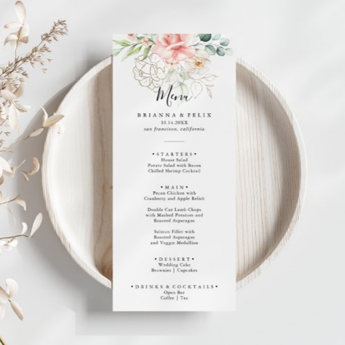 Gold Green Foliage Floral Dinner Menu