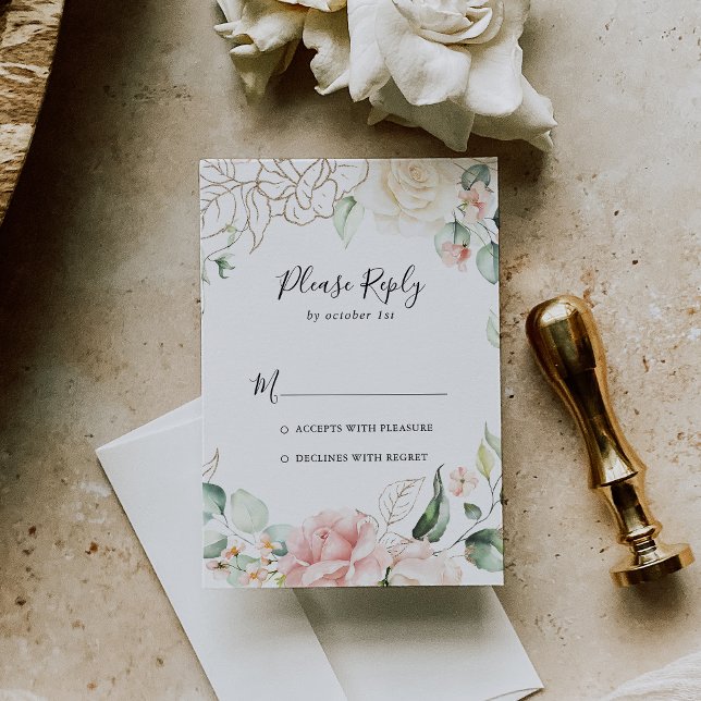 Gold Green Foliage Floral RSVP Card (Creator Uploaded)