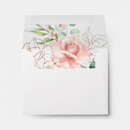 Gold Green Foliage Floral Self_Addressed RSVP Envelope