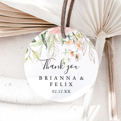 Gold Green Foliage Floral Thank You Wedding Favor Classic Round Sticker