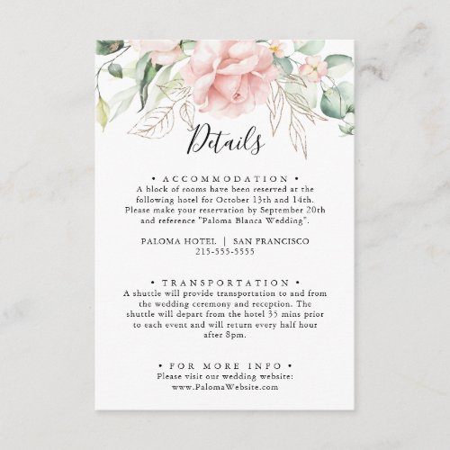 Gold Green Foliage Floral Wedding Details Enclosure Card