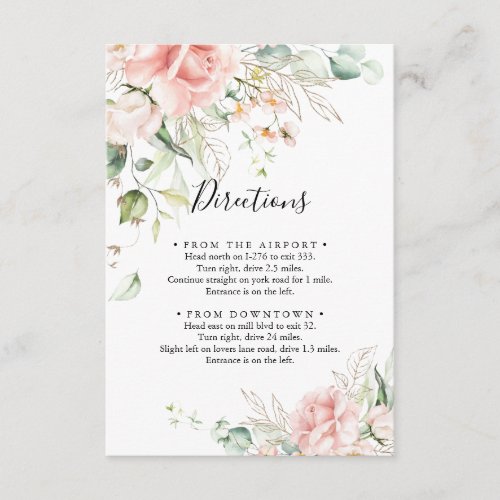 Gold Green Foliage Floral Wedding Directions Enclosure Card