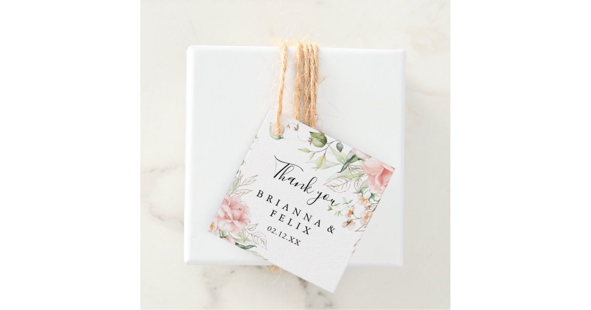 Classic Dusty Pink Rose Floral Wedding Thank You Gift Tags