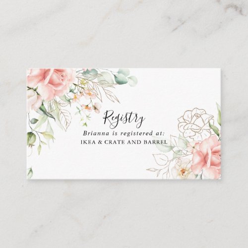 Gold Green Foliage Floral Wedding Gift Registry Enclosure Card