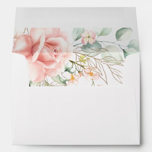 Gold Green Foliage Floral Wedding Invitation Envelope