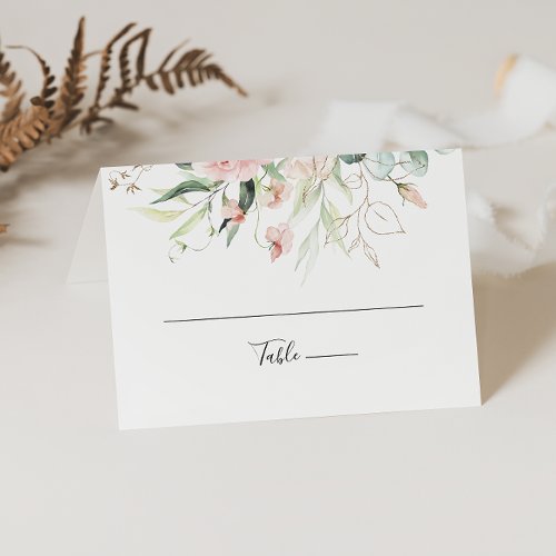 Gold Green Foliage Floral Wedding Place Card
