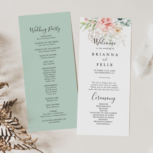 Gold Green Foliage Floral Wedding Program