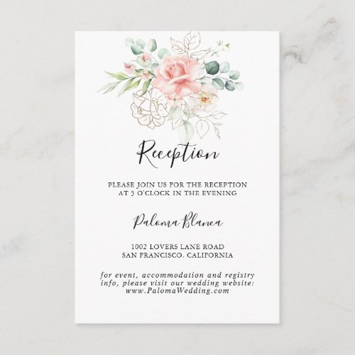 Gold Green Foliage Floral Wedding Reception Enclosure Card