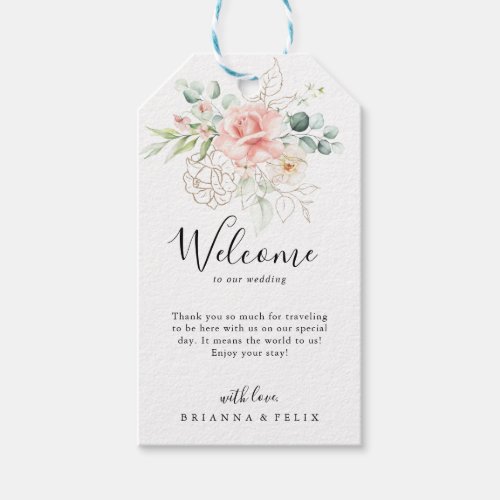 Gold Green Foliage Floral Wedding Welcome Gift Tags