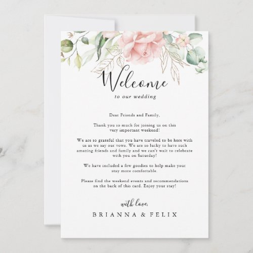 Gold Green Foliage Floral Wedding Welcome Letter
