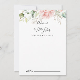 Gold Green Foliage Floral Wedding Well Wishes Advice Card