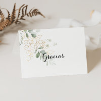 Gold Green Foliage Folded Wedding Gracias Card