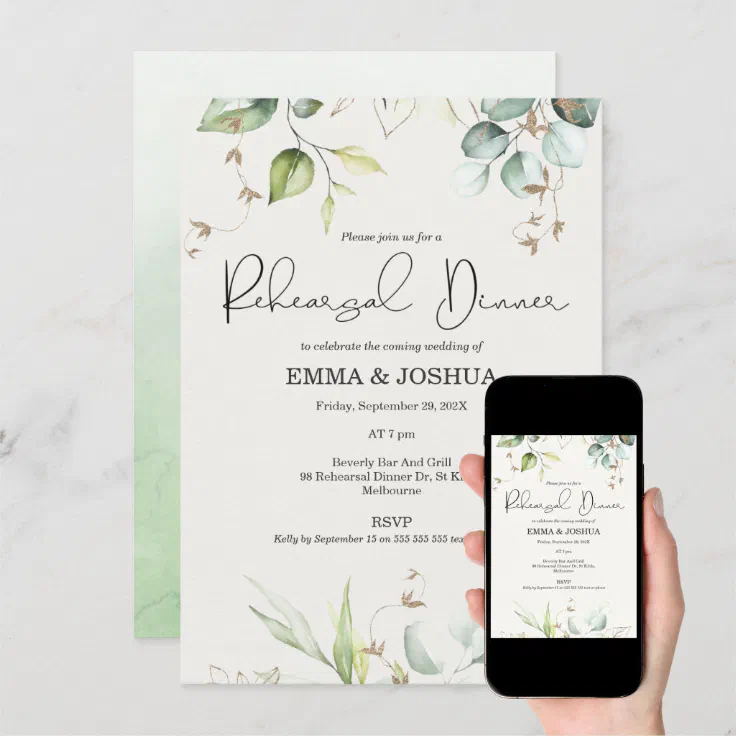 Gold Green Foliage Greenery Rehearsal Dinner Invitation Zazzle