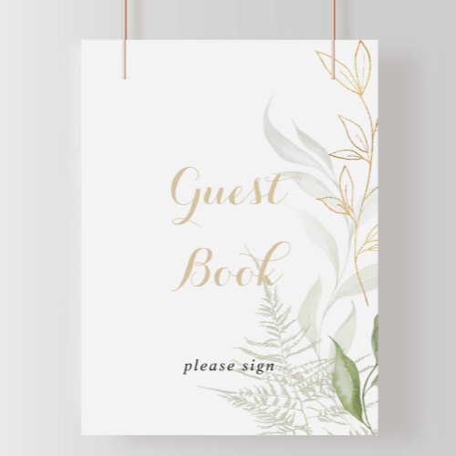 Gold Green Foliage Guest Book Sign