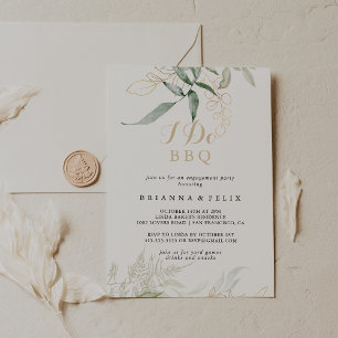 Gold Green Foliage I Do BBQ Engagement Party  Invitation