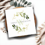 GOLD GREEN FOLIAGE INITIAL WREATH PROFESSIONAL SQUARE BUSINESS CARD<br><div class="desc">If you need any further customisation please feel free to message me on yellowfebstudio@gmail.com.</div>