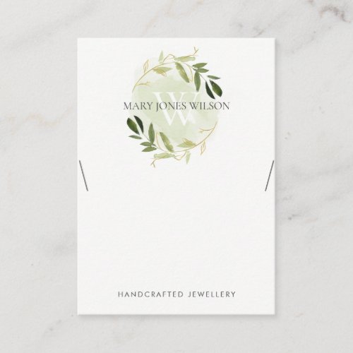 GOLD GREEN FOLIAGE MONOGRAM NECKLACE DISPLAY LOGO BUSINESS CARD