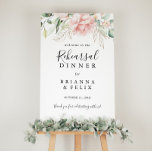 Gold Green Foliage Rehearsal Dinner Welcome Sign<br><div class="desc">This gold green foliage rehearsal dinner welcome sign is perfect for a modern wedding rehearsal. The design features hand-drawn gold and green botanical foliage with pink,  blush and white flowers,  inspiring natural beauty.</div>