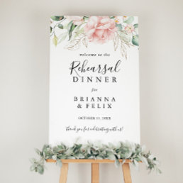 Gold Green Foliage Rehearsal Dinner Welcome Sign