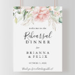 Gold Green Foliage Rehearsal Dinner Welcome Sign<br><div class="desc">This gold green foliage rehearsal dinner welcome sign is perfect for a modern wedding rehearsal. The design features hand-drawn gold and green botanical foliage with pink, blush and white flowers, inspiring natural beauty.</div>