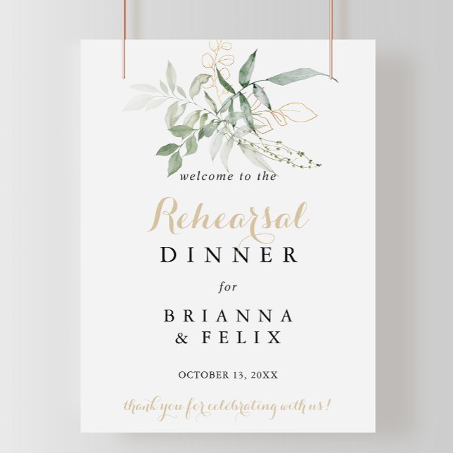 Gold Green Foliage Rehearsal Dinner Welcome Sign (Creator Uploaded)