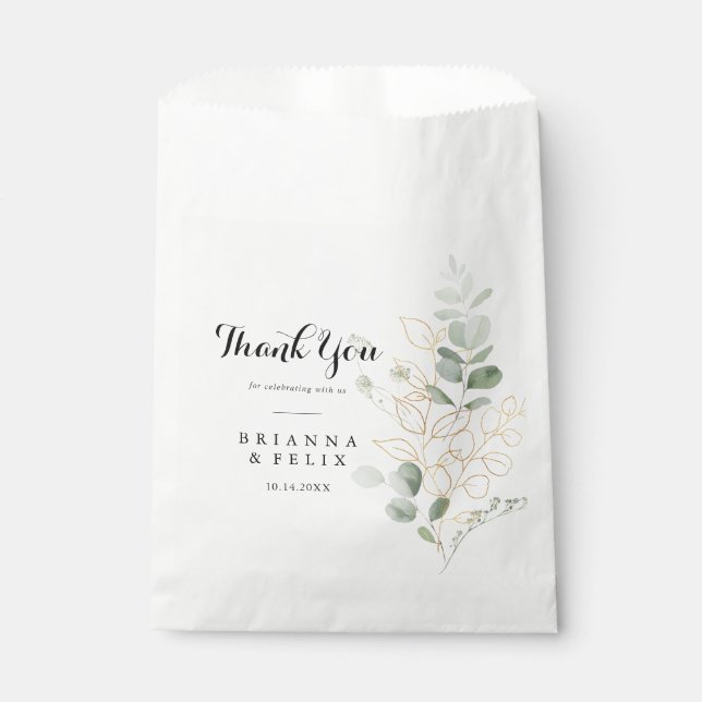 Gold Green Foliage Thank You Wedding  Favor Bag (Front)