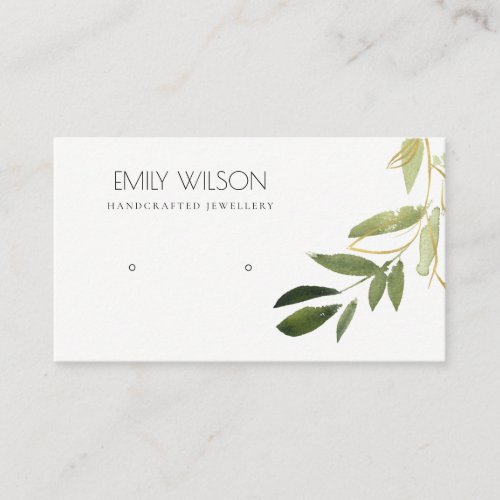 GOLD GREEN FOLIAGE WATERCOLOR EARRING DISPLAY LOGO BUSINESS CARD