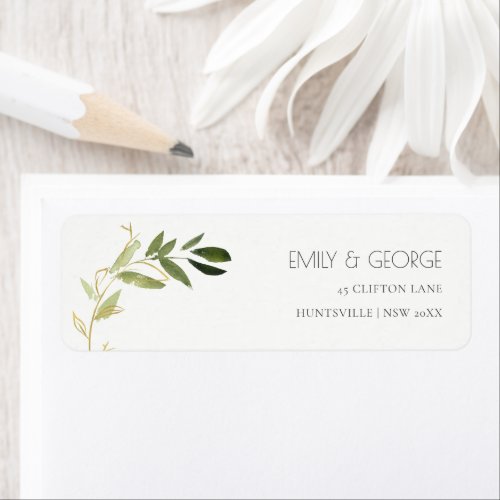 GOLD GREEN FOLIAGE WATERCOLOR LEAF BRANCH ADDRESS LABEL