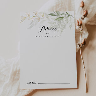 Gold Green Foliage Wedding Advice Card